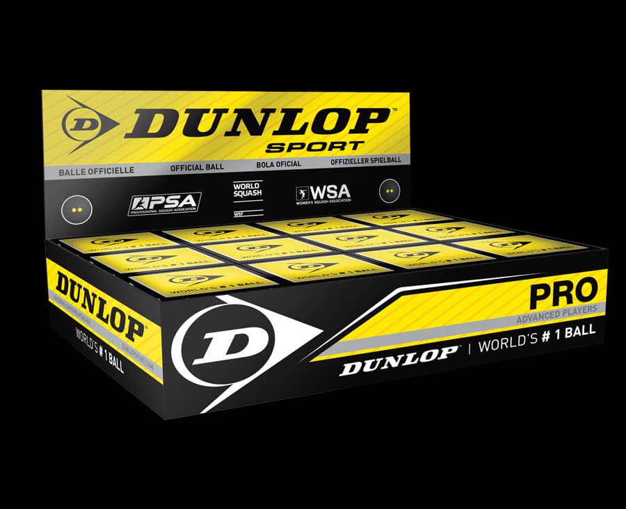 Caja 12 pelotas squash Dunlop PRO XX. Doble punto amarillo